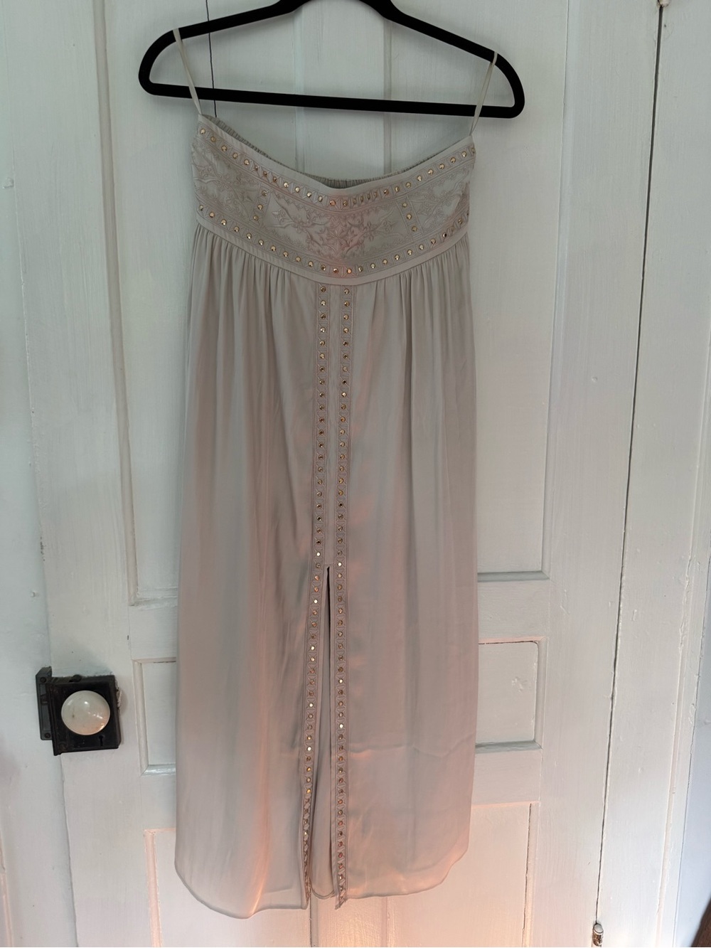 White House Black Market Cream Maxi Skirt with Stud Detailing